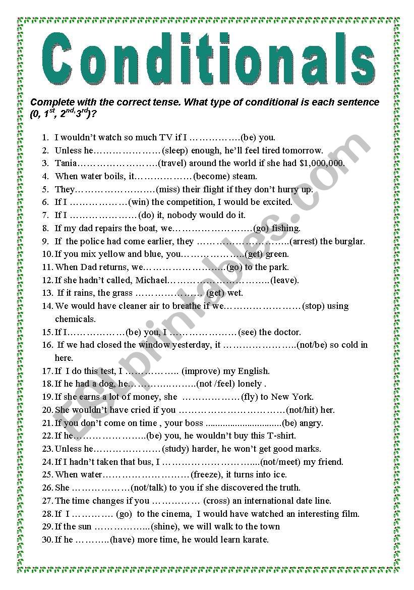 Conditionals exercise worksheet