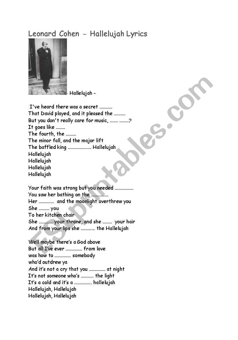 Leonard Cohen: Hallelujah worksheet