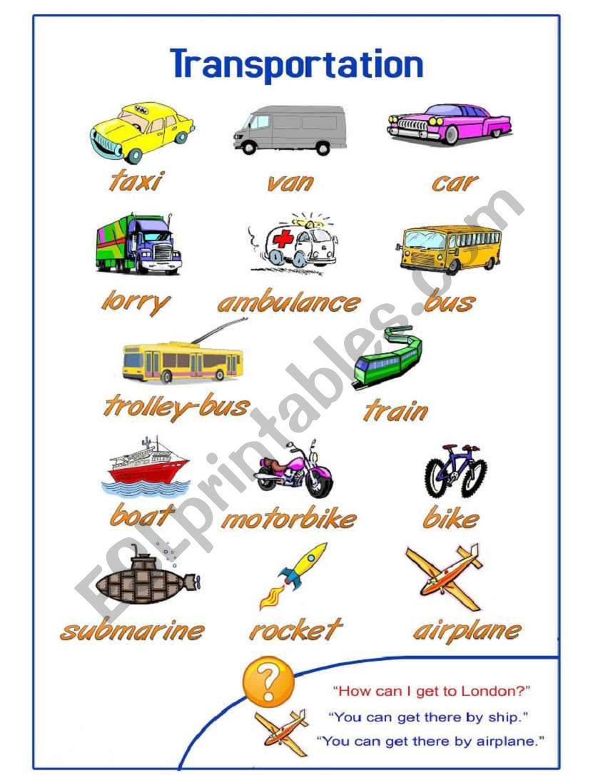 Transportation-Pictionary worksheet