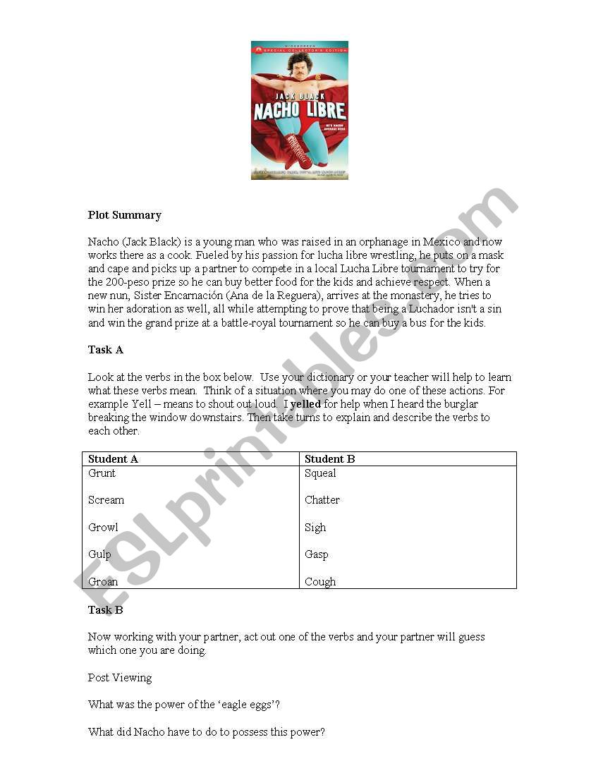 Nacho Libre worksheet