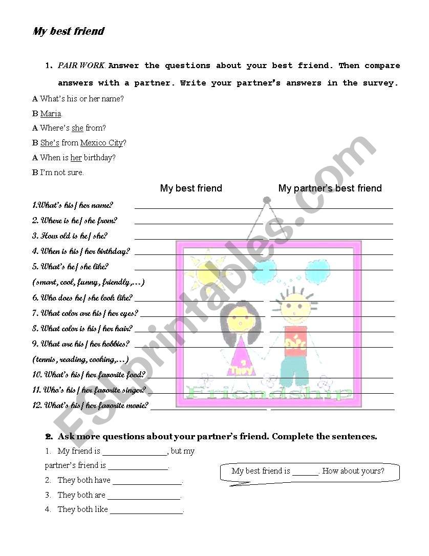 My best friend worksheet