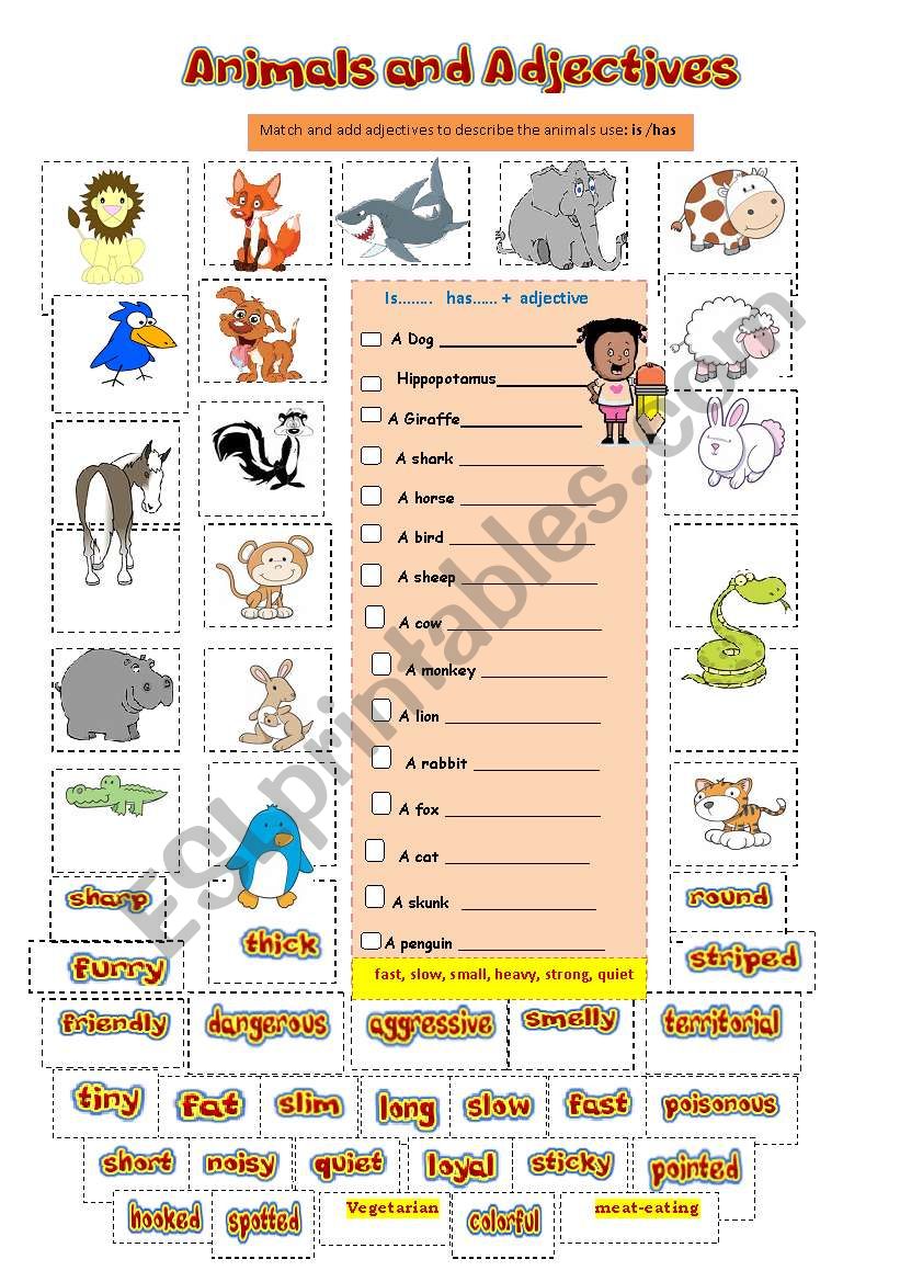 Animals:  Adjectives  / Verbs  1/2