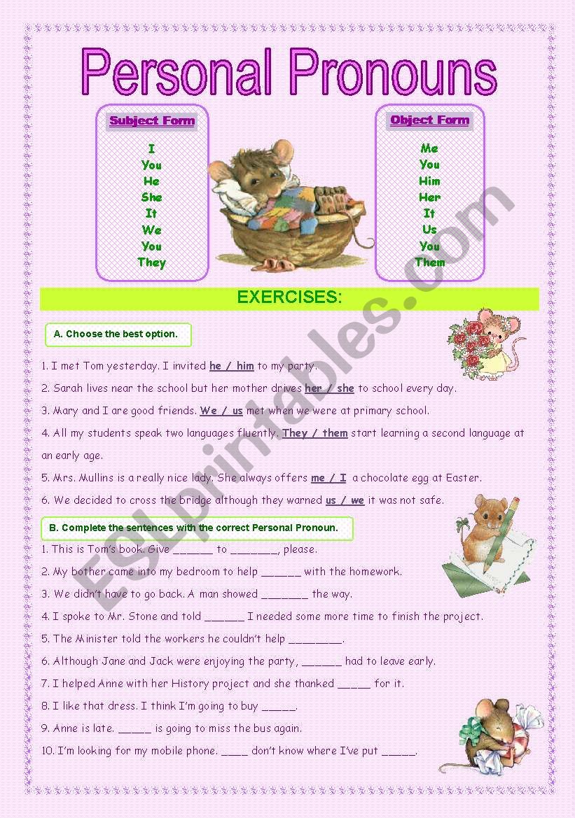 Personal Pronouns worksheet