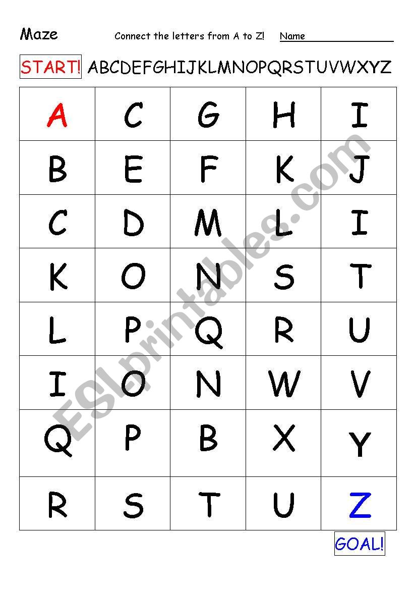 Alphabet maze worksheet