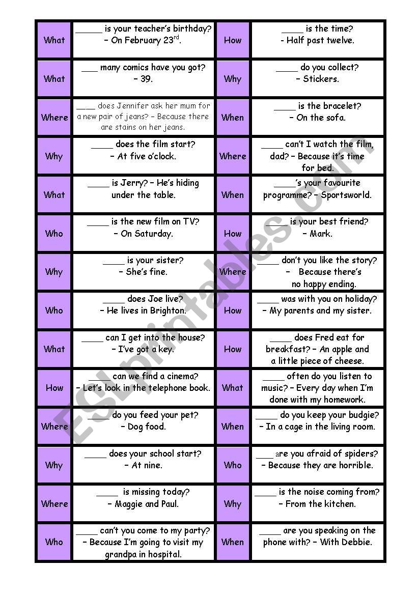 Domino of question words worksheet