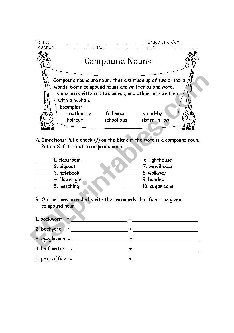 Compound Nouns worksheet