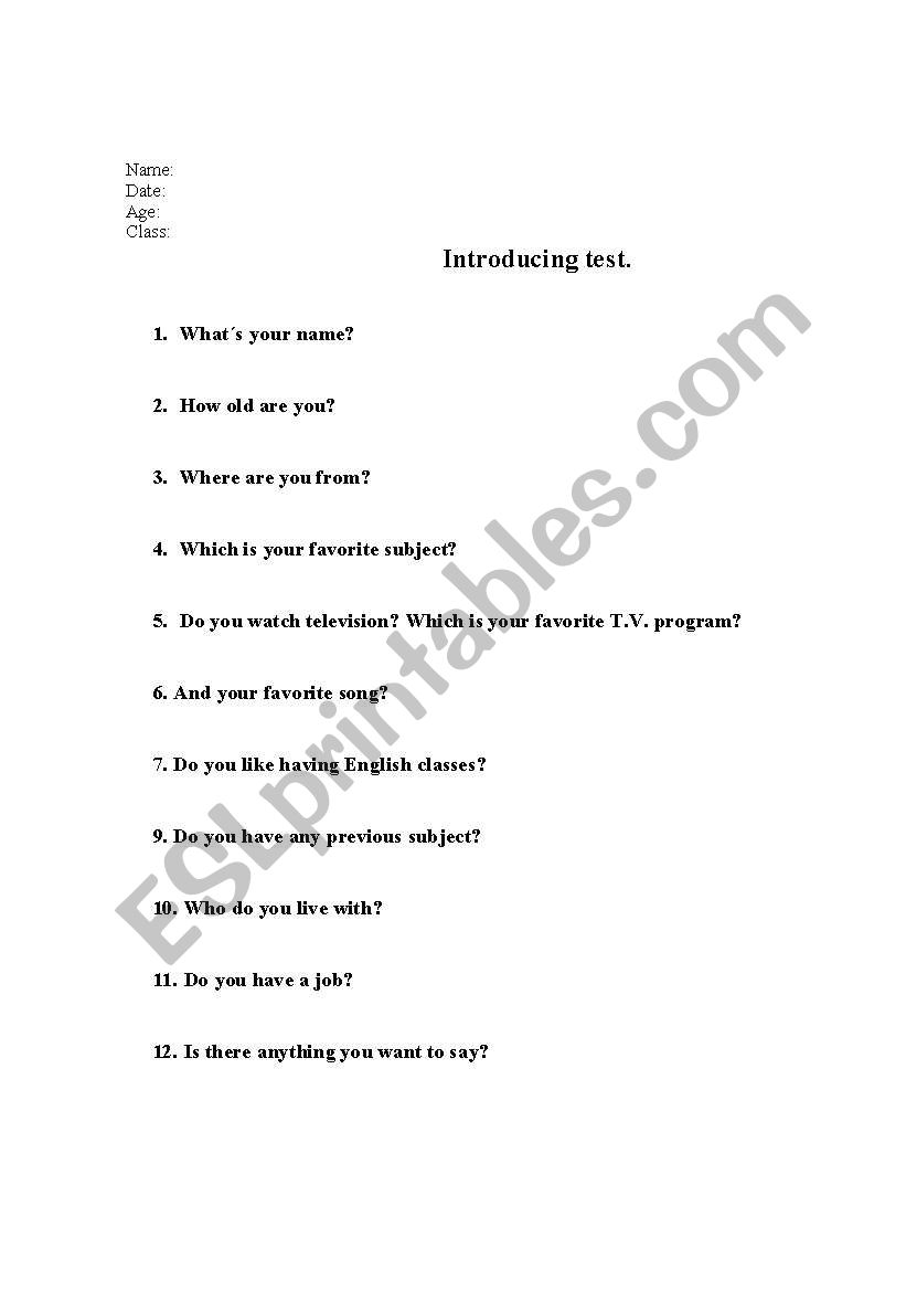 Introduction test for starting with a new class