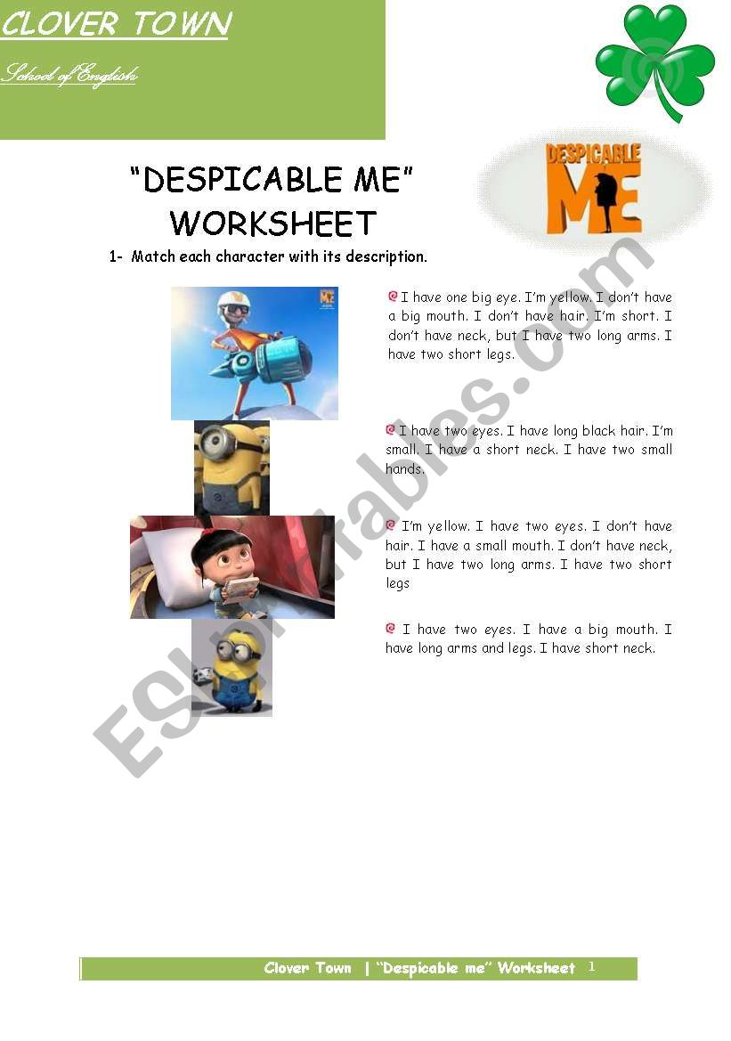 Despicable me worksheet