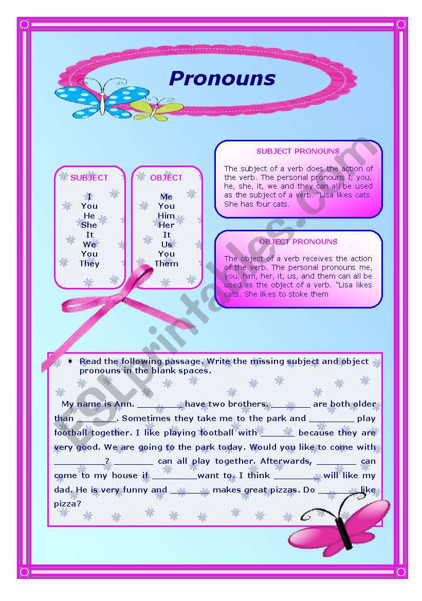 pronoun worksheet