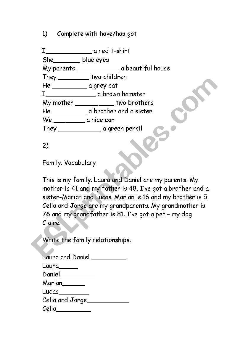 Have got and has got worksheet