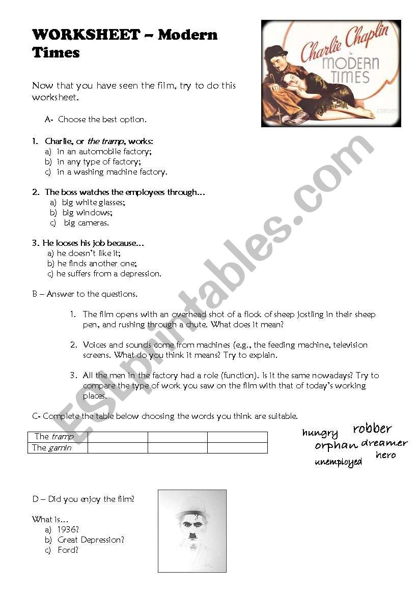 Modern Times - worksheet worksheet