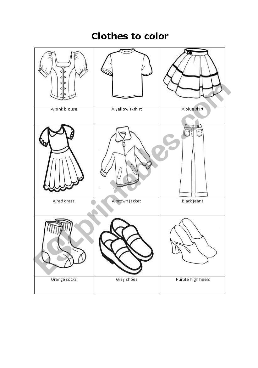 Clothes to color worksheet
