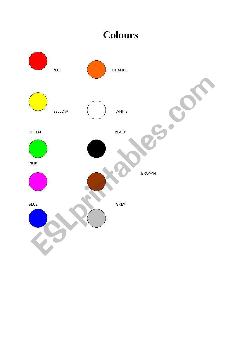 colours worksheet