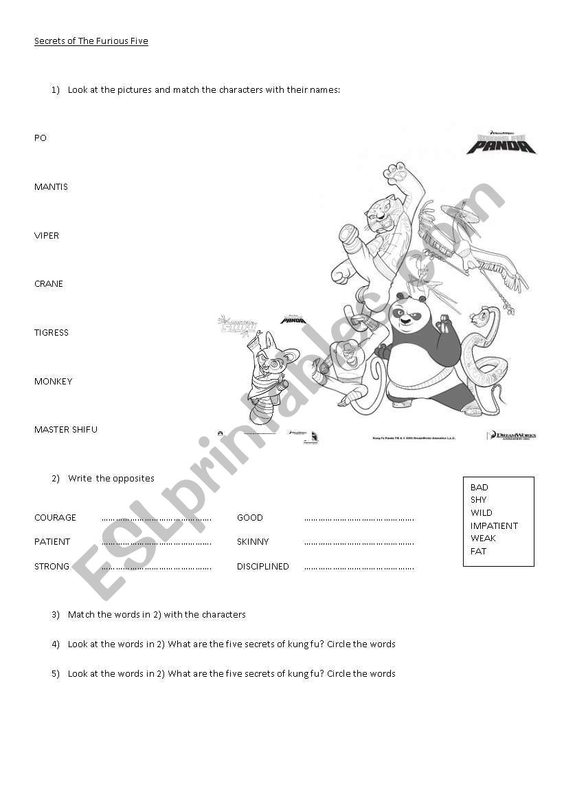 Secrets of The Furious Five worksheet