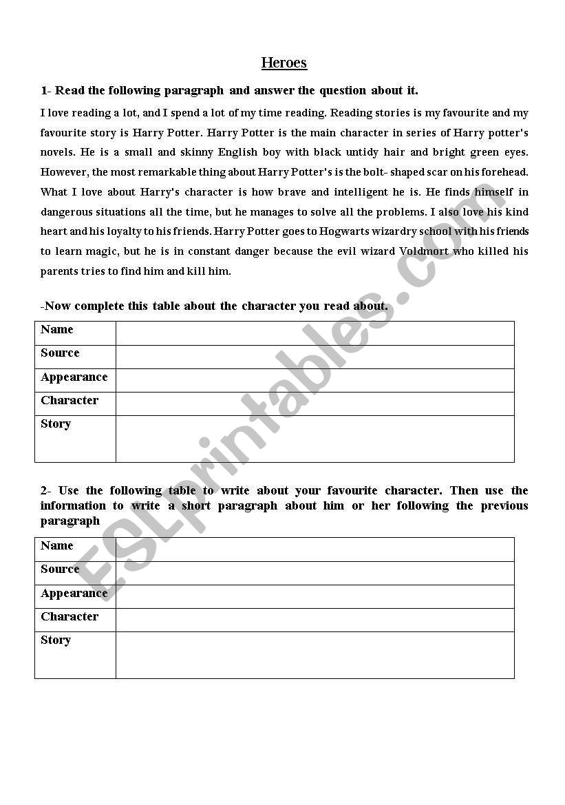 Hero worksheet