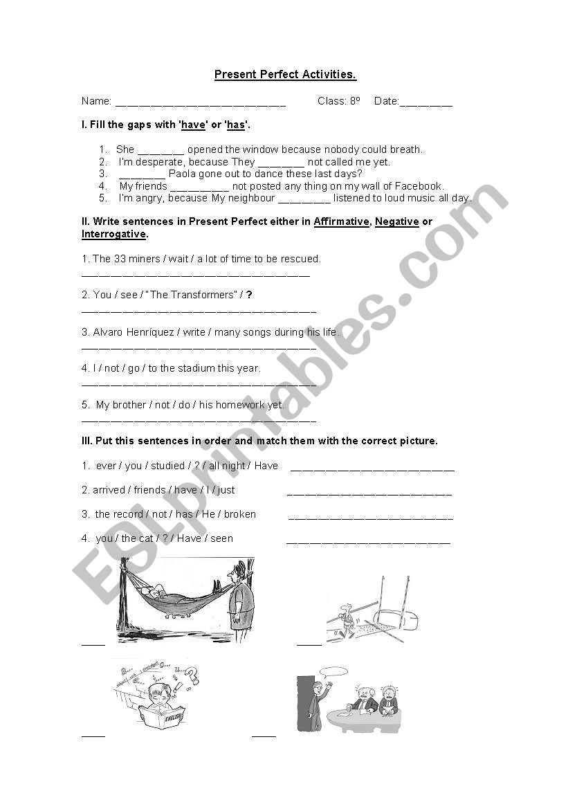 present perfect activities worksheet