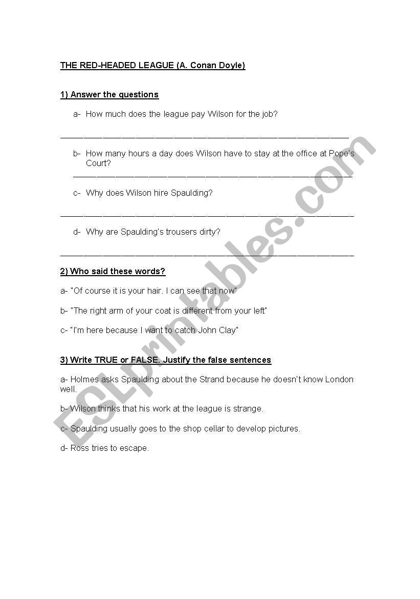 the red-headed league worksheet