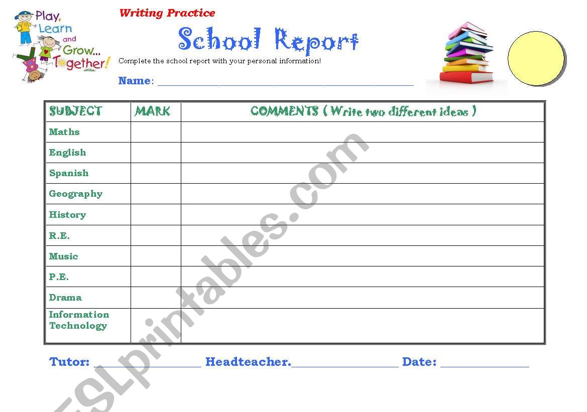 English worksheets: Report card template