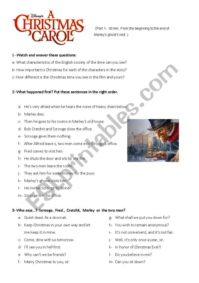 A Christmas Carol Worksheet 1 worksheet