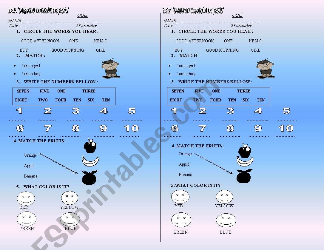 QUIZ - 2ND GRADE worksheet