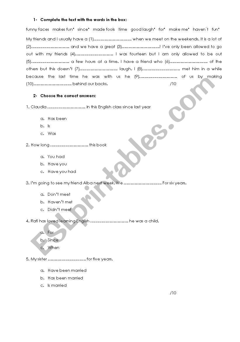Mini Test- Tenses (Past perfect & continuous) & Vocabulary 