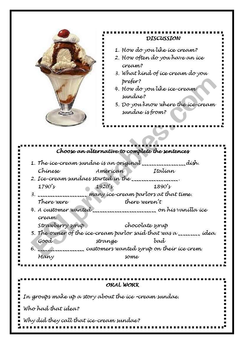The ice-cream sundae story worksheet