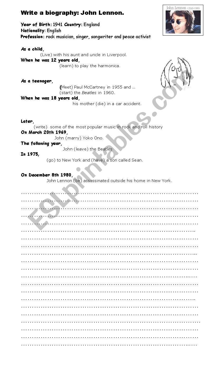 esl worksheet about biography