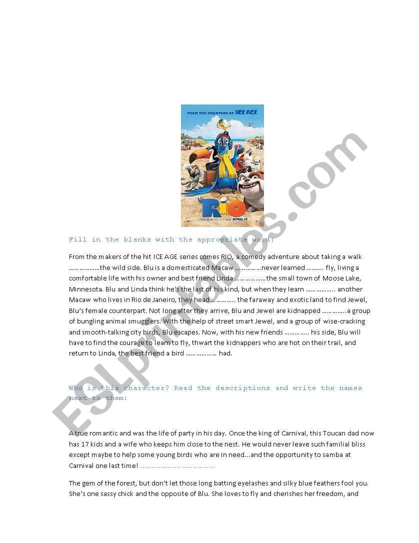 Rio the movie worksheet