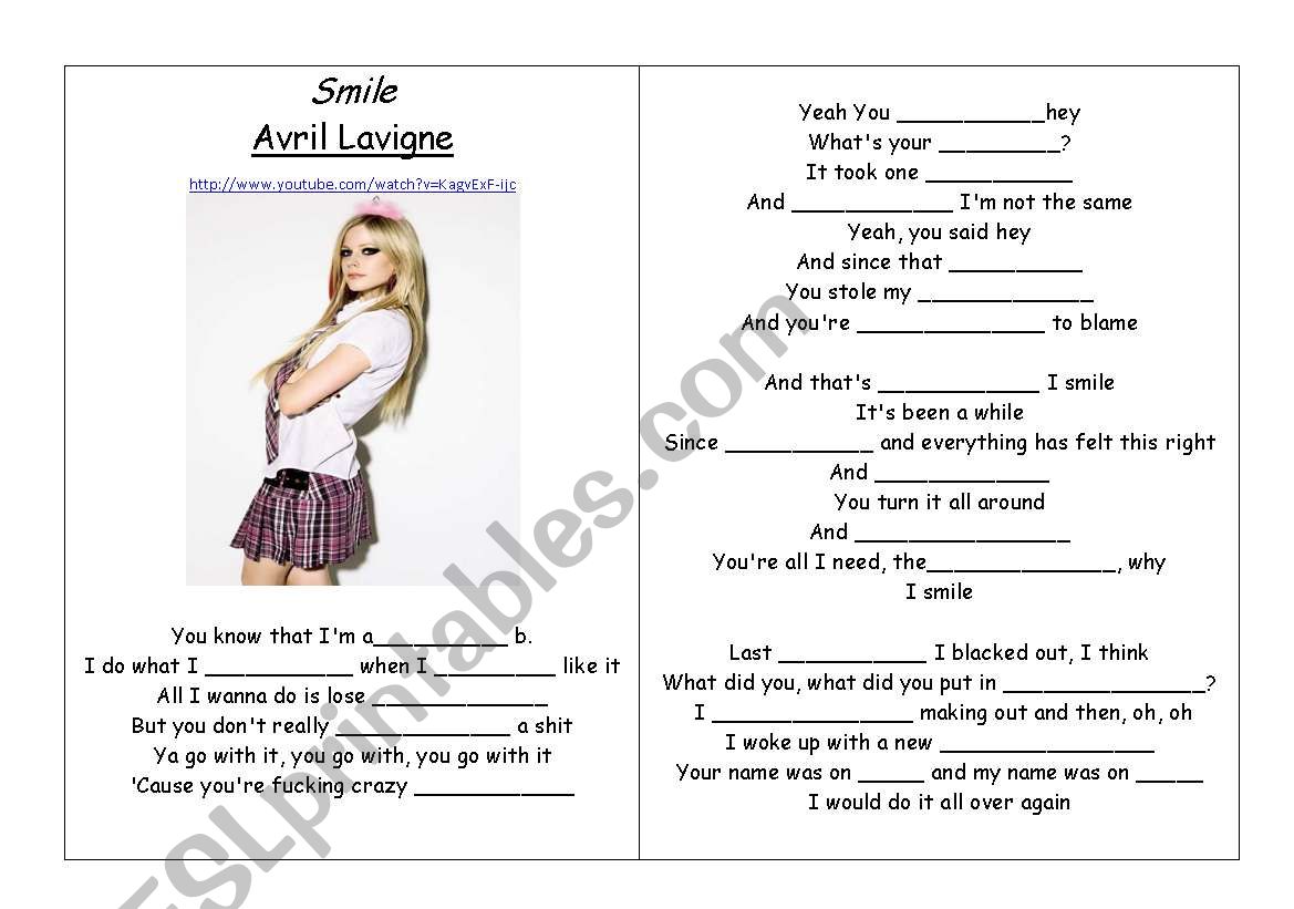 Smile - Avril   Lavigne worksheet