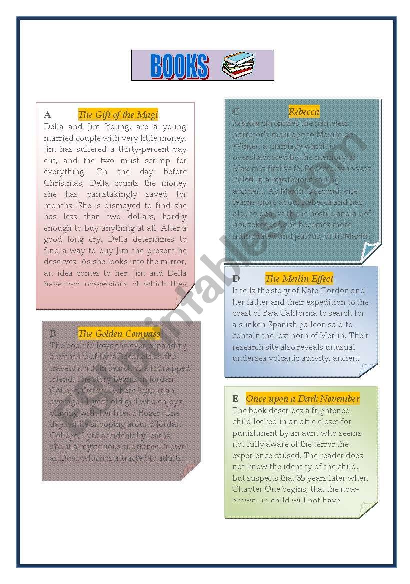 Books worksheet