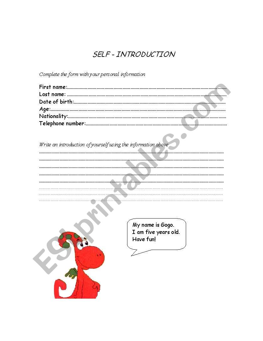 Self - introduction worksheet