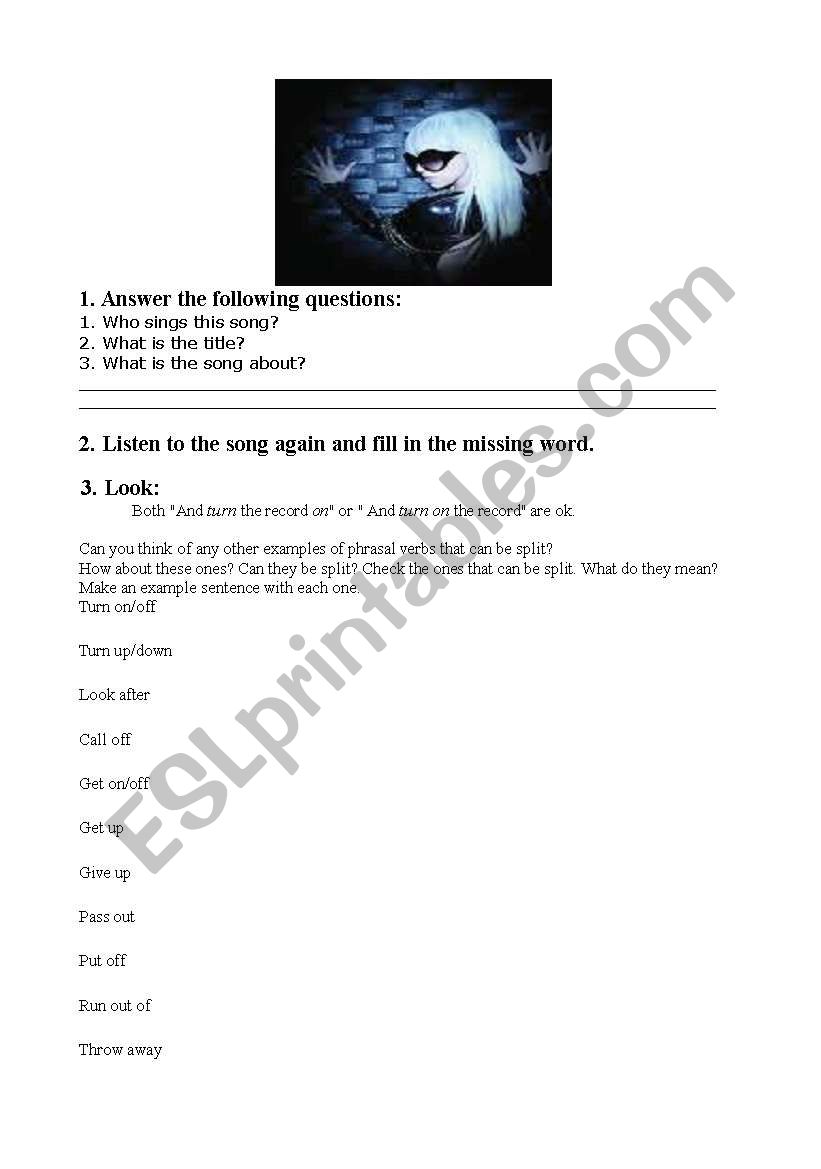 Lady Gaga. Brown eyes (song) worksheet