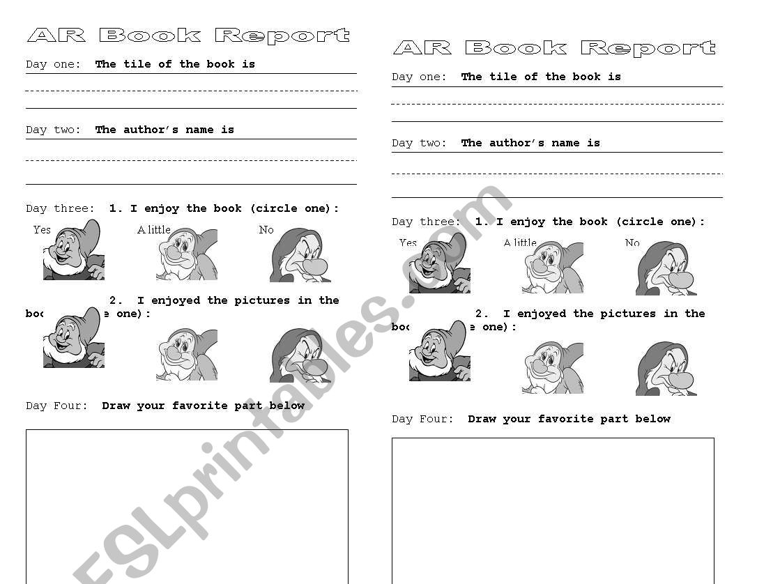 AR bookreport (kindergarten) worksheet