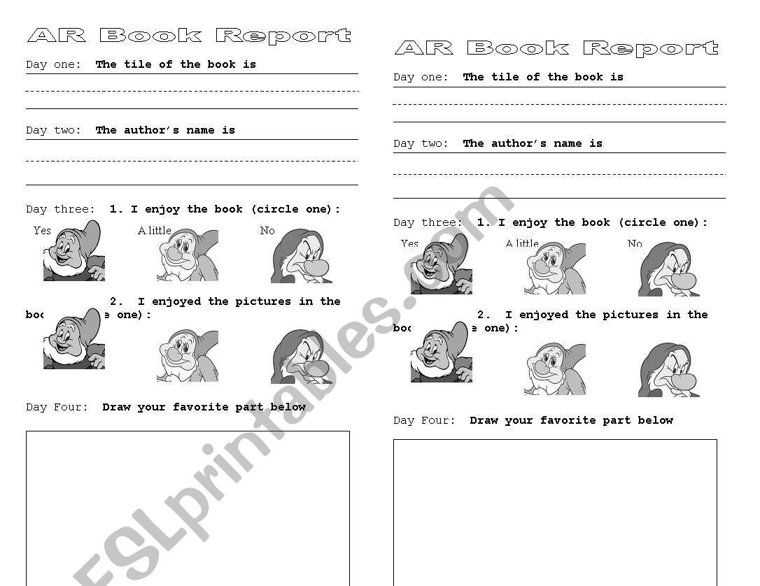 AR bookreport (kindergarten) worksheet