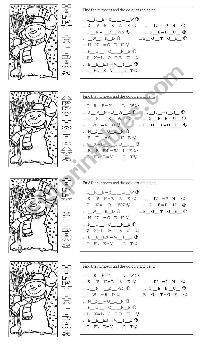 HAPPY WINTER HOLIDAYS worksheet