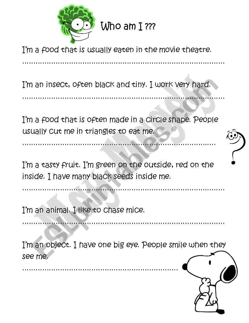 Who am I? worksheet