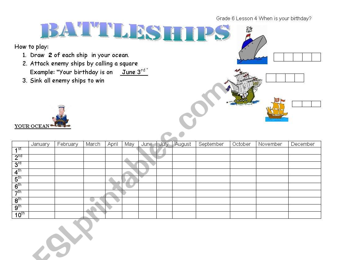 Battleships worksheet