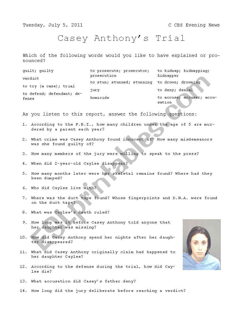 Casey Anthony Trial worksheet