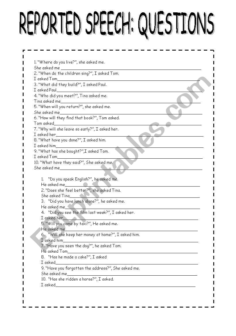 reported speech questions for class 7