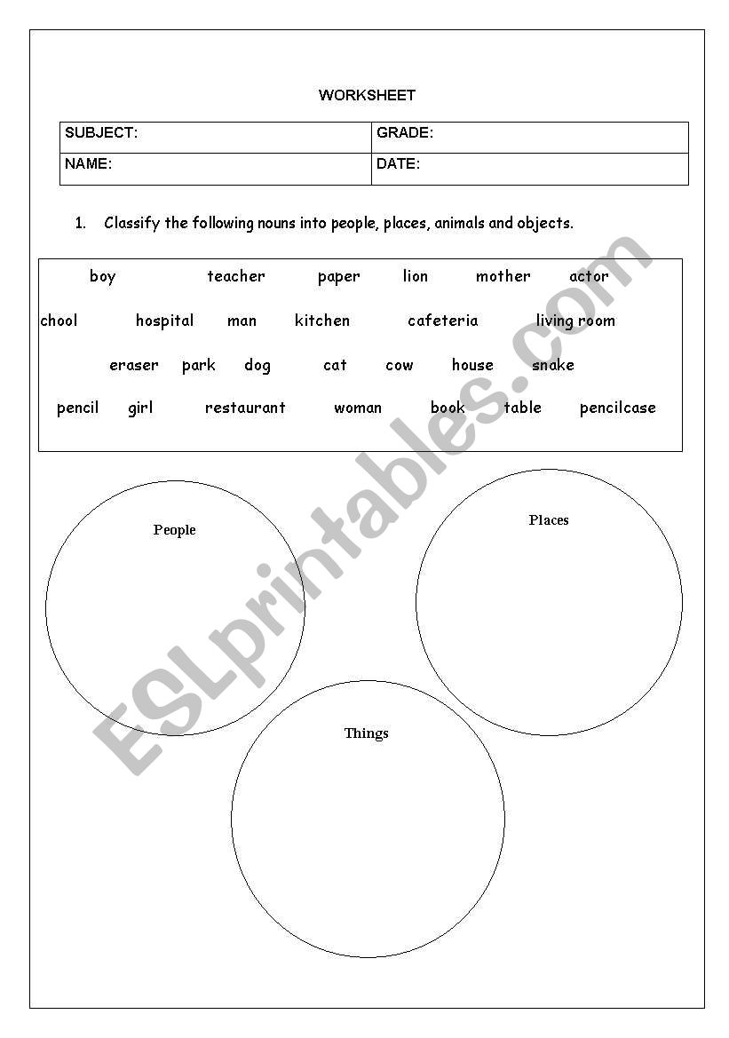 Nouns worksheet