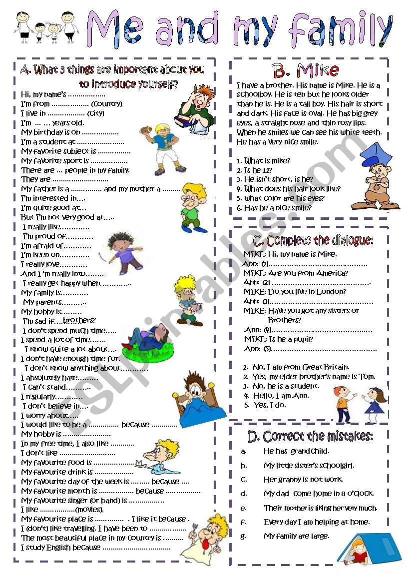 ME AND MY FAMILY. DIFFERENT EXPRESSIONS AND EXERCISES