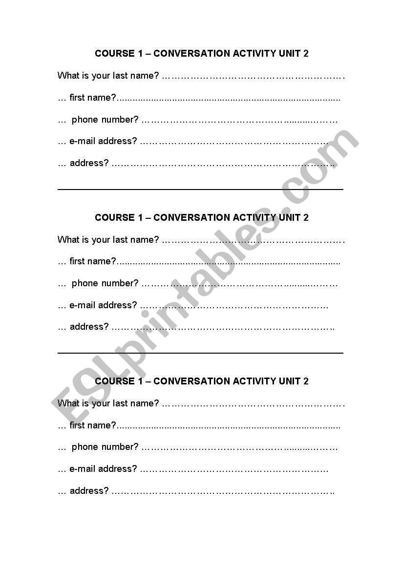 conversation activity worksheet