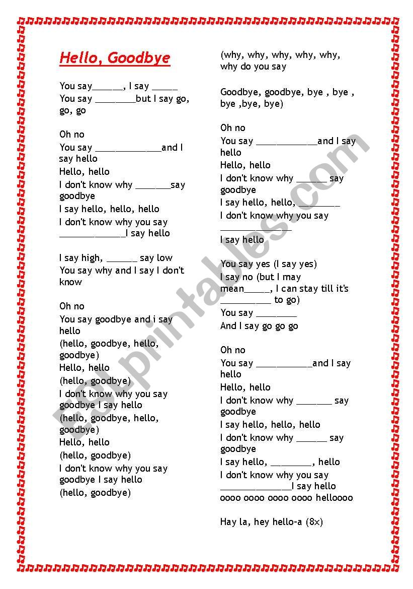 song activity - Hello - Beatles