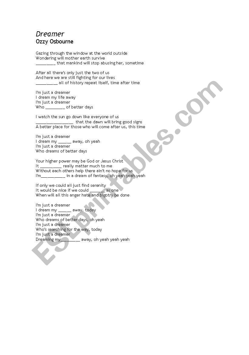 Dreamer worksheet
