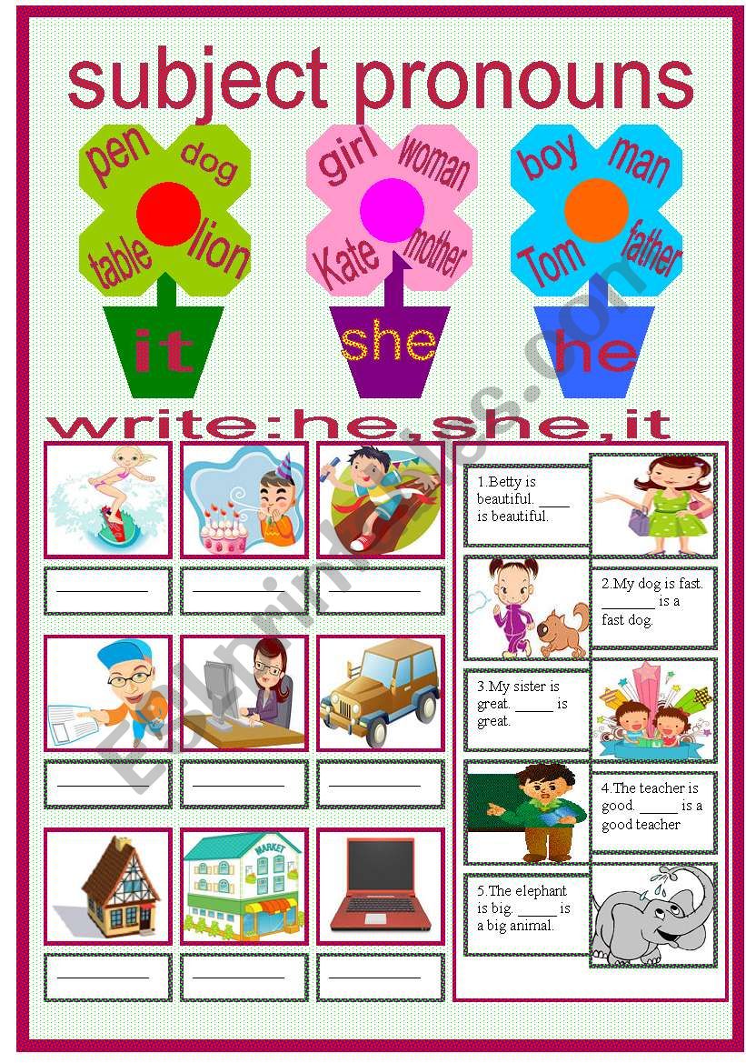 subject pronouns-he/she/it worksheet