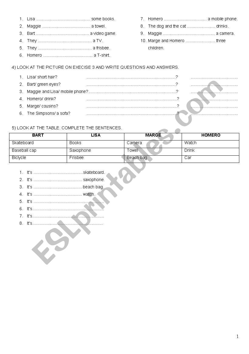 THE SIMPSONS TEST PART 2 (two pages)