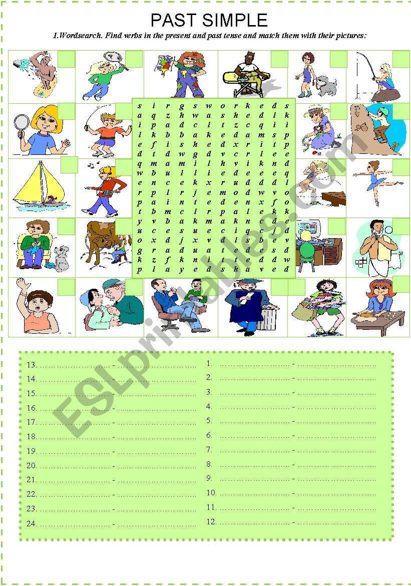 PAST SIMPLE WORDSEARCH worksheet