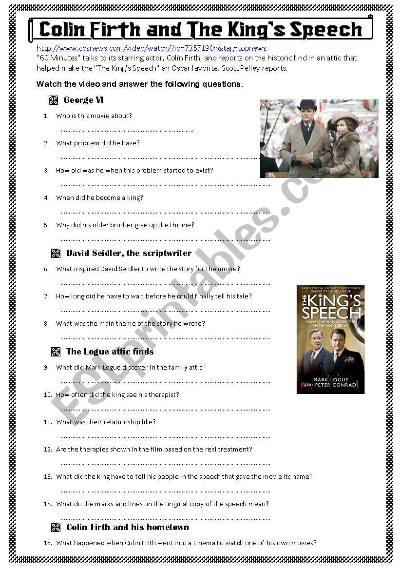 The Kings Speech  worksheet