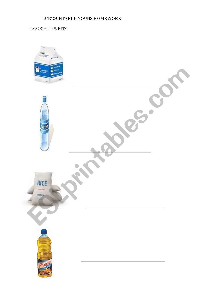 UNCOUNTABLE NOUNS worksheet