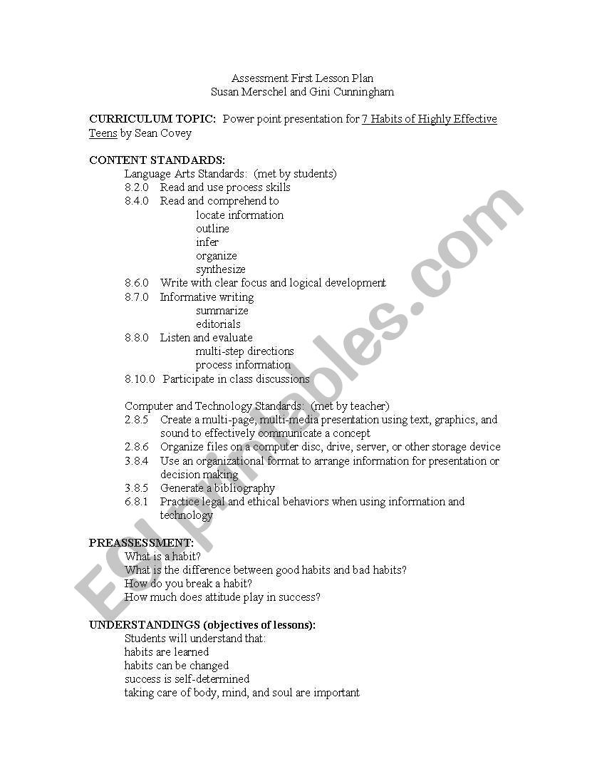 7 Habits worksheet